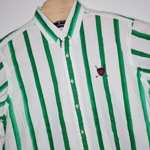 Ralph Lauren Button Down Men's L Shirt Stripes White‎ Green Color Block Vintage